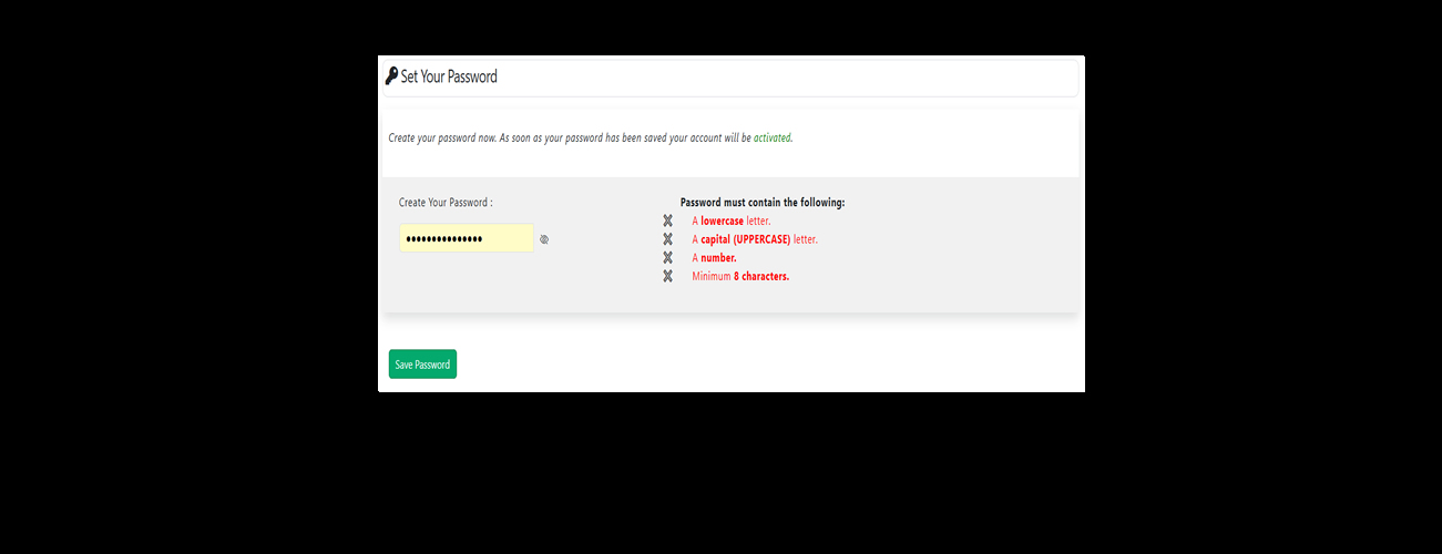 Create a password and log in